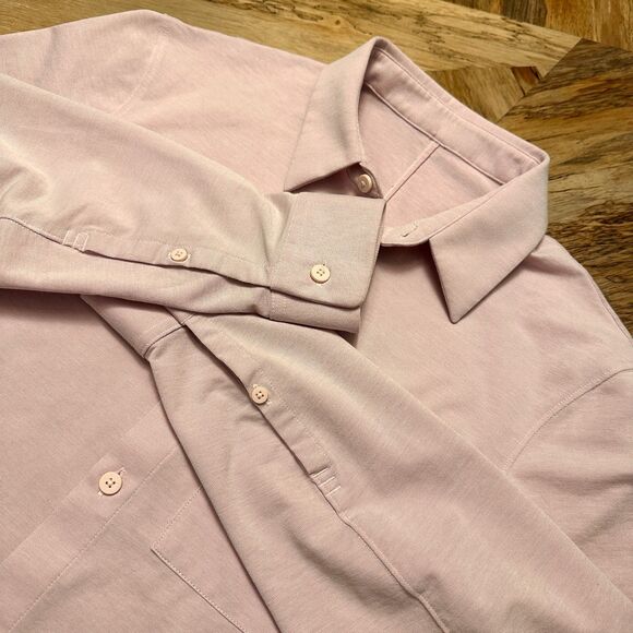Lululemon Commission Shirt Mens M Pink Stretch Travel Button Down Hidden Pocket - Picture 5 of 10